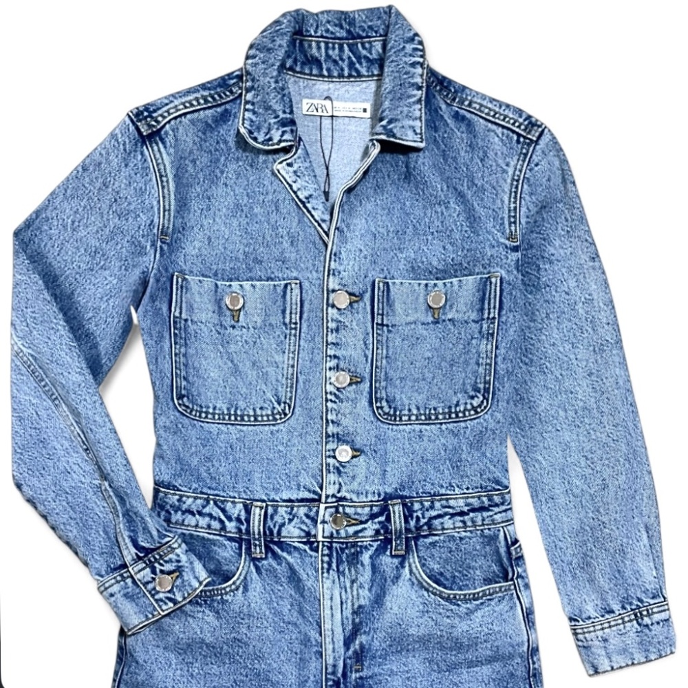 Zara Light Blue Denim Jumpsuit - Picture 4 of 12
